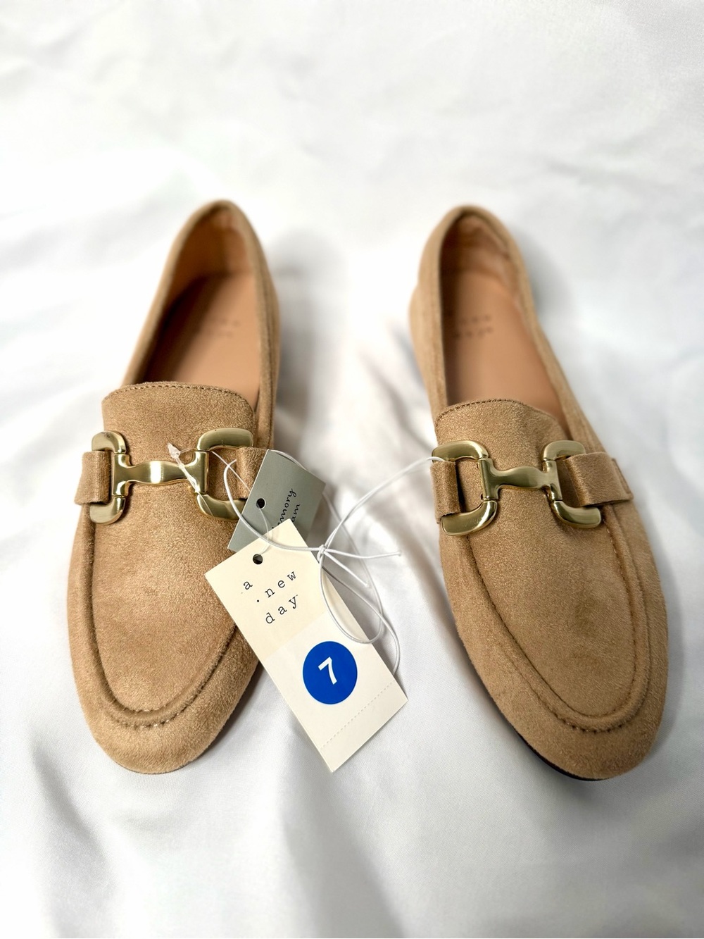 Suede Loafer Flats in Light Brown with Metal Bit Detail women size 7 *read